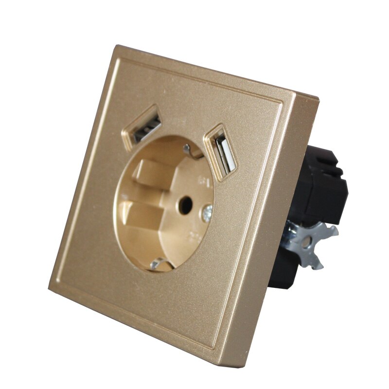 Usb vægstik til telefonopladning dobbelt usb port 5v 2a usb vægudtag usb murale træ farve  j1-01m: Guldfarve