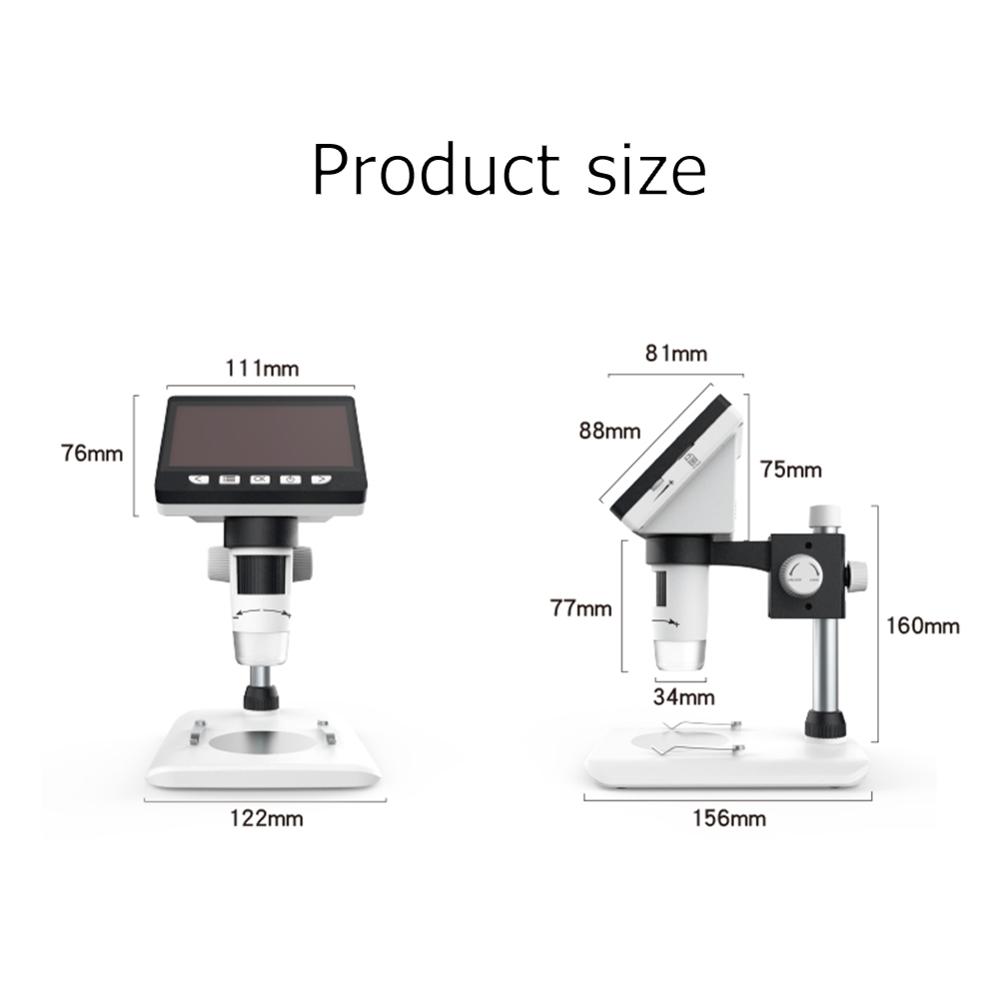 1000X 4.3inch 8 LCD Light Digital Microscope HD 1080P Desktop Soldering Electronic Magnifier Magnify Glass Support 10 Languages