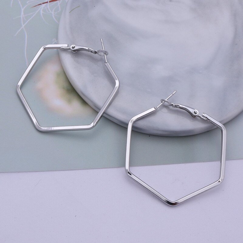 Pendientes de aro hexagonales geométricos para mujer, aretes de aleación de Metal, oro rosa, estilo Punk, 3 colores