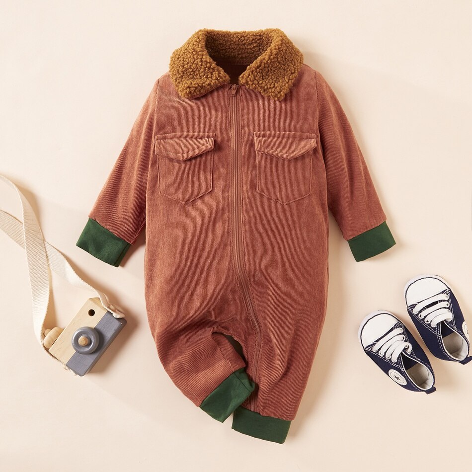 PatPat Winter Baby Stylish Solid Jumpsuits for Baby Boy Clothes