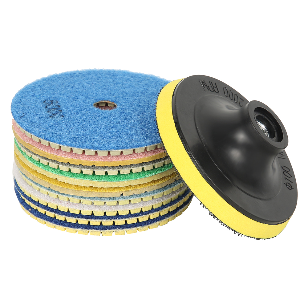 10-teiliges Diamant-Polierpads-einstellen, Körnung 50–6000, 10,2 cm, 100 mm, Nass-/Trockenpolier-Unterstützer, Granit, Marmor, Beton, Schleifscheiben-einstellen: Ursprünglich Titel