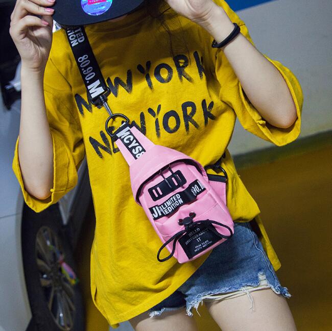 The crossbody trend men's and women's chest bag sports waist bag casual small bag: Pink