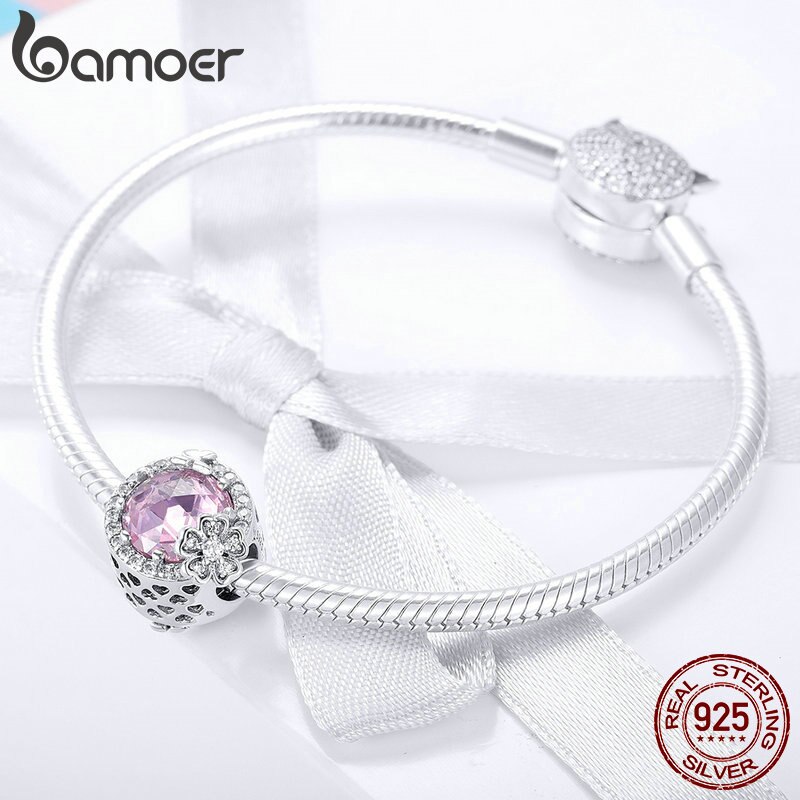 BAMOER 925 Argento Sterlina Rosa Sapore Margherita Fiore Radiant CZ Branelli di Fascini misura Originale Bracciali Gioielli FAI DA TE Che Fanno SCC904