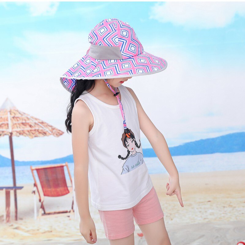 kid Bucket Hat Wide Brim Children Beach Sun Hat Summer Girls Boys Outdoor Travel Casual Hiking Hats