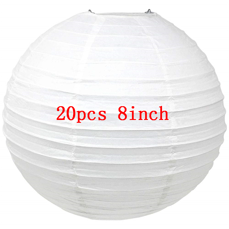 Ipalmay Goud Zwart en Wit Opknoping Ronde Papieren Lantaarns 8-10inch voor Wedding Baby Shower Evenementen Verjaardagsfeestje indoor Outdoor: 20pcs 8inch white