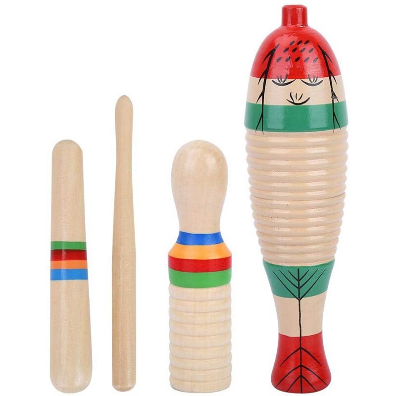 Fish Guiro Wooden Guiro Music Scraper Guiro2 Sets Wooden Scraper Guiro Sound Tube Musical Percussion Instrument for Children Kid