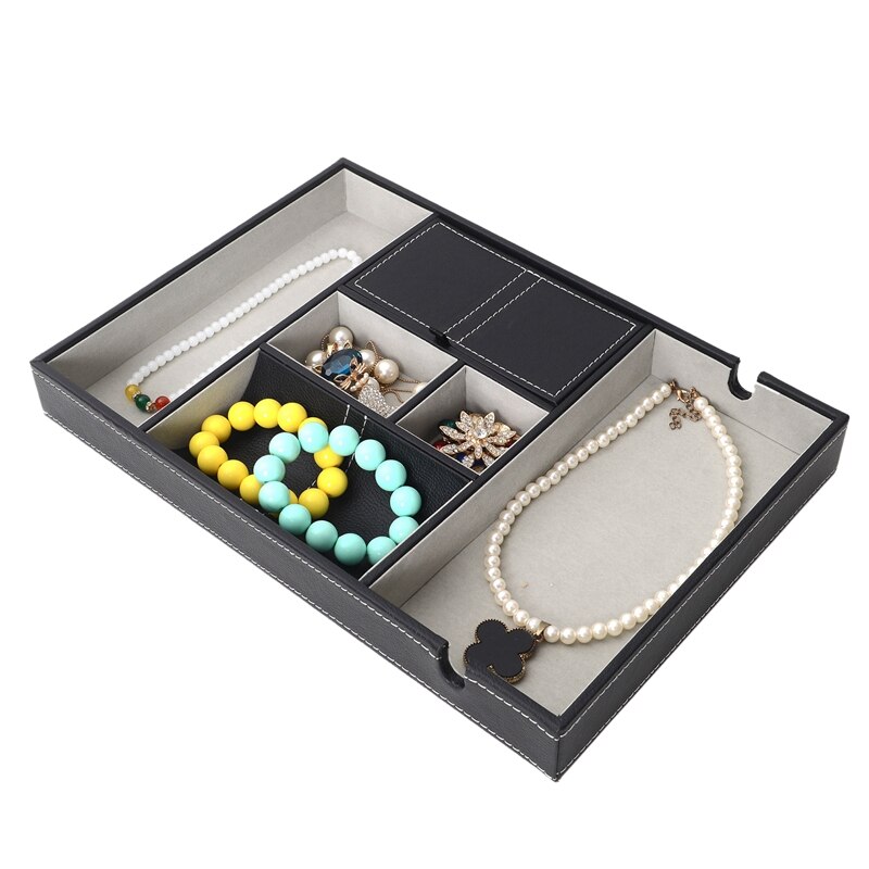 Valet Tray for Men, EDC Tray, Nightstand Organizer, Table Organizer, Charging Station, Catch All, Dresser Tray, Black Faux Leath