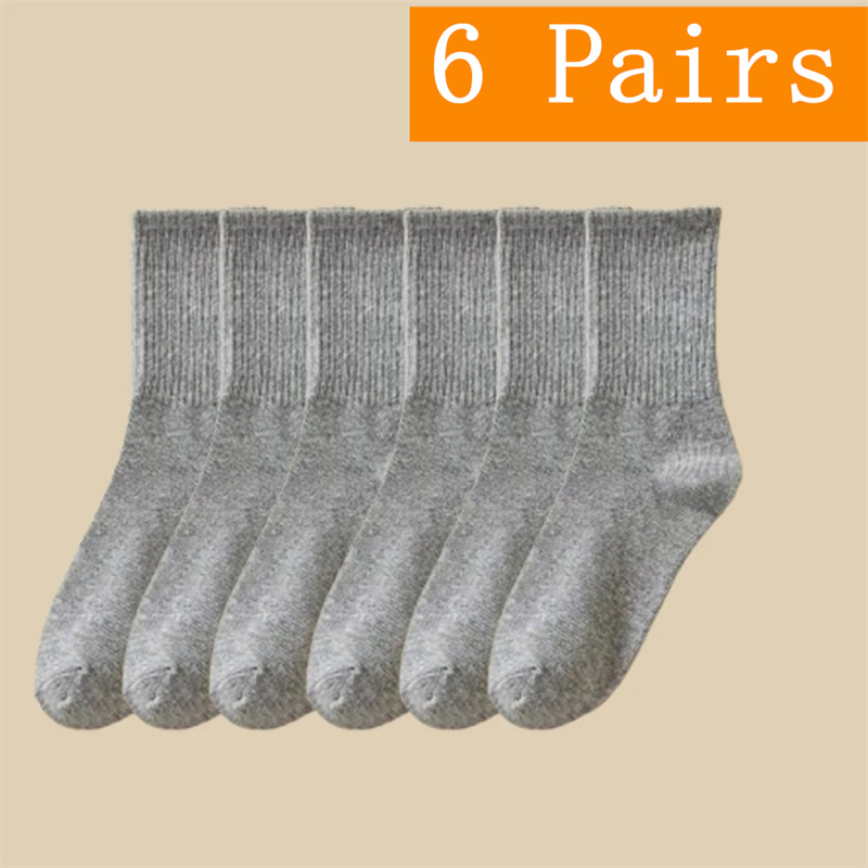 1/6/12 pares de calcetines de tubo medio para hombre Color sólido en blanco y negro ropa de calle Harajuku calcetines transpirables e informales: Castaño