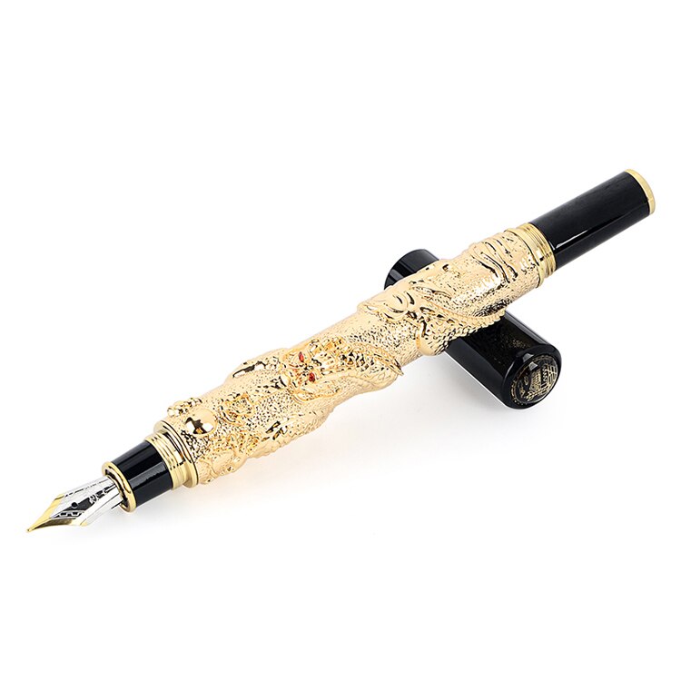 Jinhao ædle mærke guld drage forretning fyldepen 0.5mm fine nib metal guld skrivning blæk penne skolekontor papirvarer: Default Title