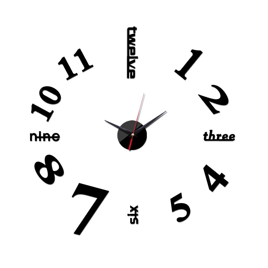 wall clock large decorative wall clocks home decor diy clocks living room reloj mural sticker: DIY-299 Black