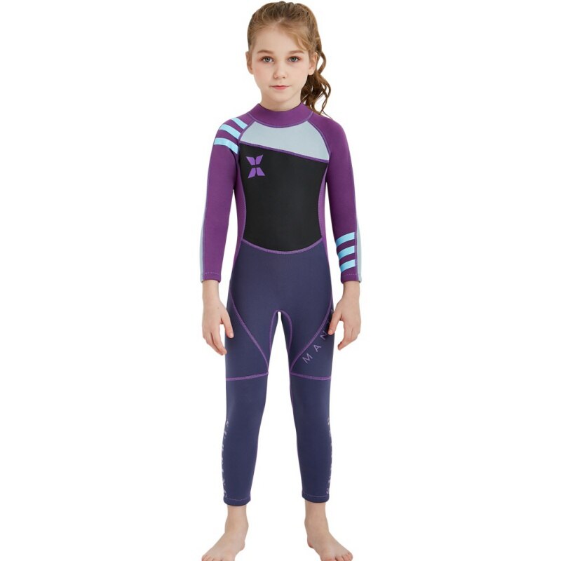 Child One-piece Diving Suit 2.5mm Surfing Wetsuit Kids Neoprene Thermal Swimsuit Wetsuits for Diving Swimming Surfing: Purple Blue / XL