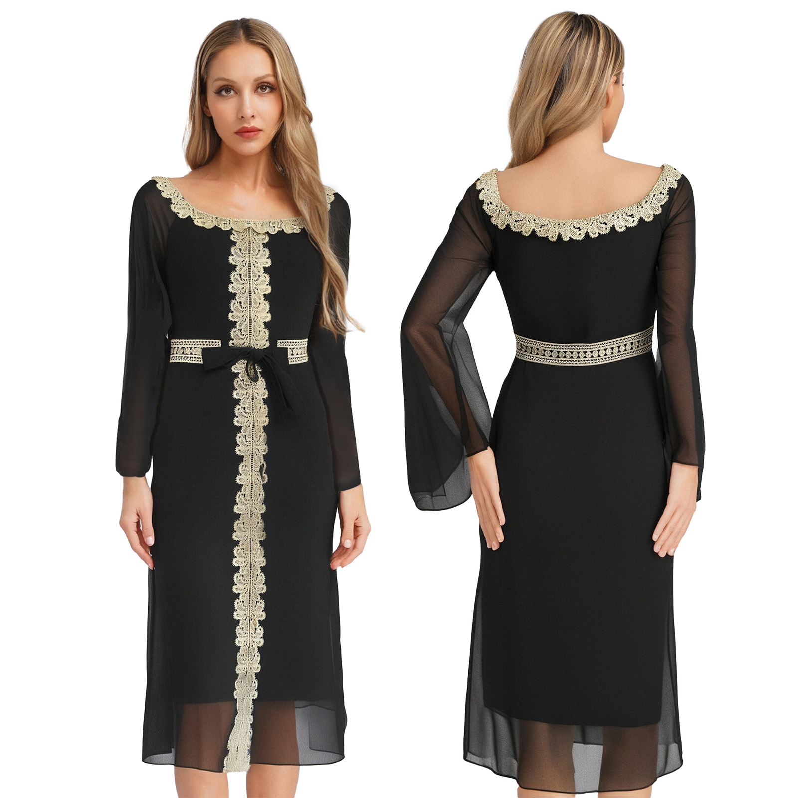 Mulheres kebaya kaftan robe abaya vestidos islâmicos dubai marroquino dubai turquia islam kaftan robe fantasia cosplay vestidos trajes: L / Preto
