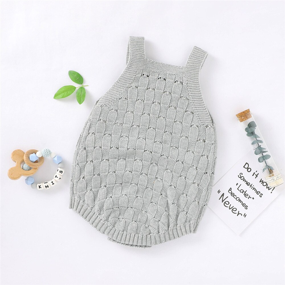 Fall Baby Boy Jumpsuit Cotton Sleeveless Sling Loose Button Closure Knitted Patchwork Winter for Winter Baby Girl Romper