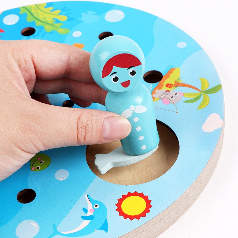 Magnetic fishing Educational wooden toys Pretend Play children fishing game magnetic Hand eye coordination training baby toygift