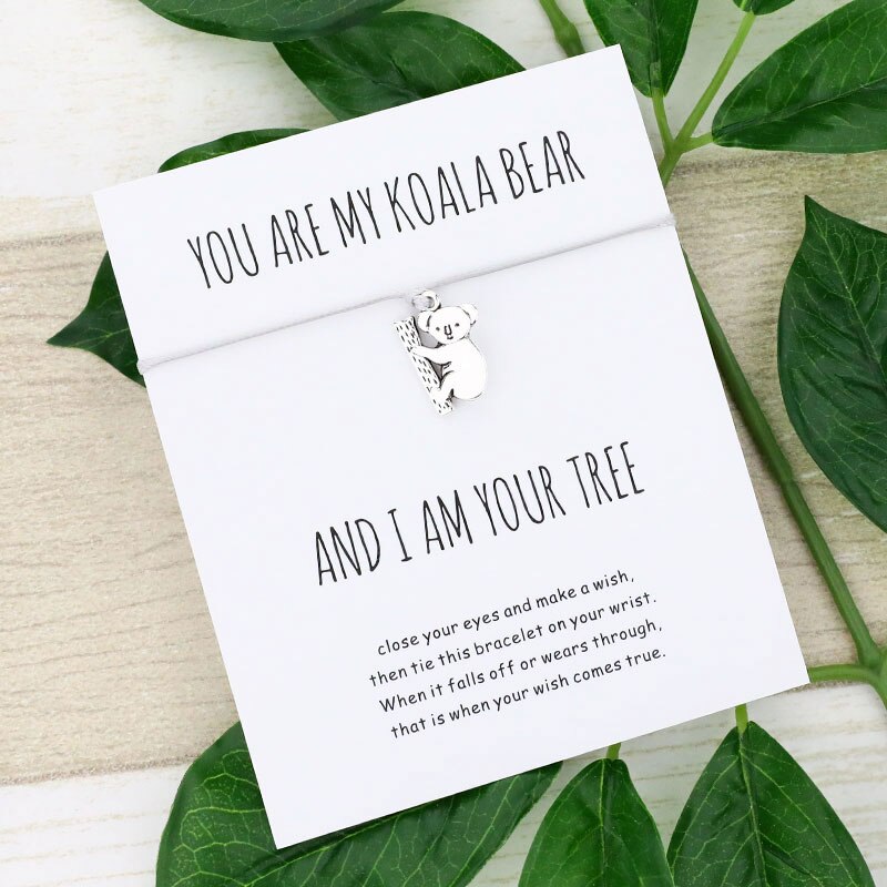 Glück Koala Wünschen Armband Nette Koala Charme Wünschen Karte Freundschaft Armbänder Koala Schmuck für Frauen Männer Beste Freund: Gray