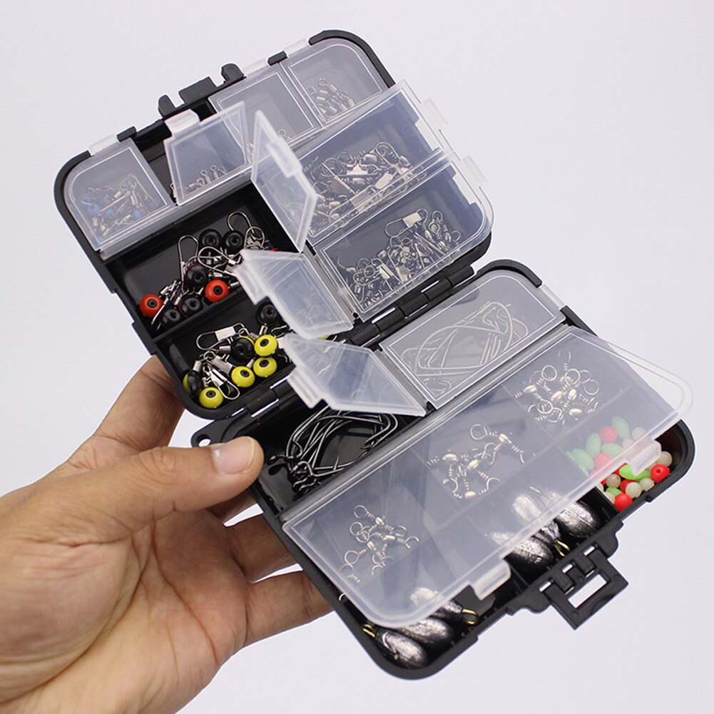 160pcs/set Fishing Tackles Set Jig Hooks Beads Sinkers Weight Swivels Snaps Sliders Kit Angling Fish Tackle Accessory with Box