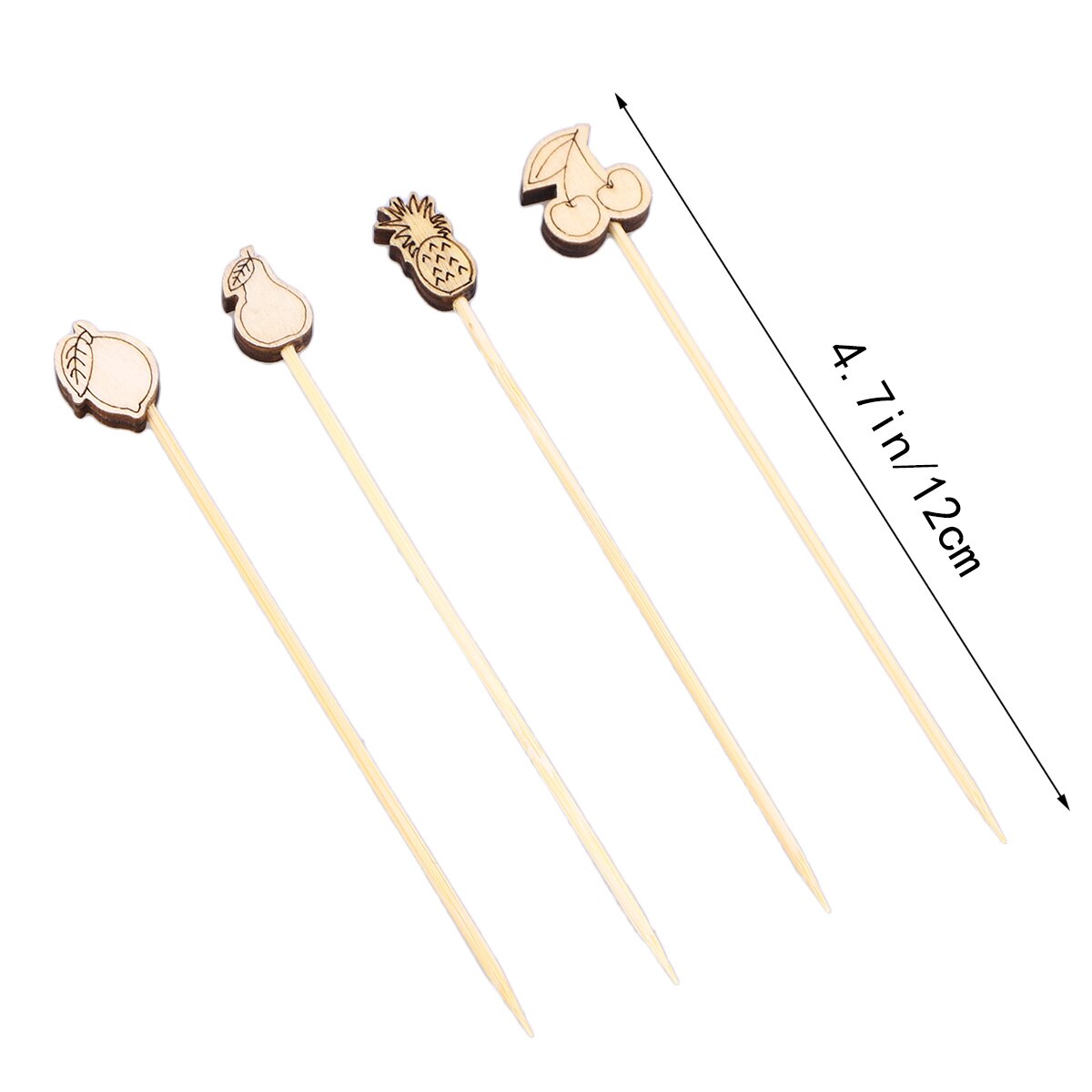 100pcs Food Picks Cocktail Fruit Appetizer Drink Picks Sticks Disposable Wood Toothpicks Party Supplies 12cm (Assorted Fruit)