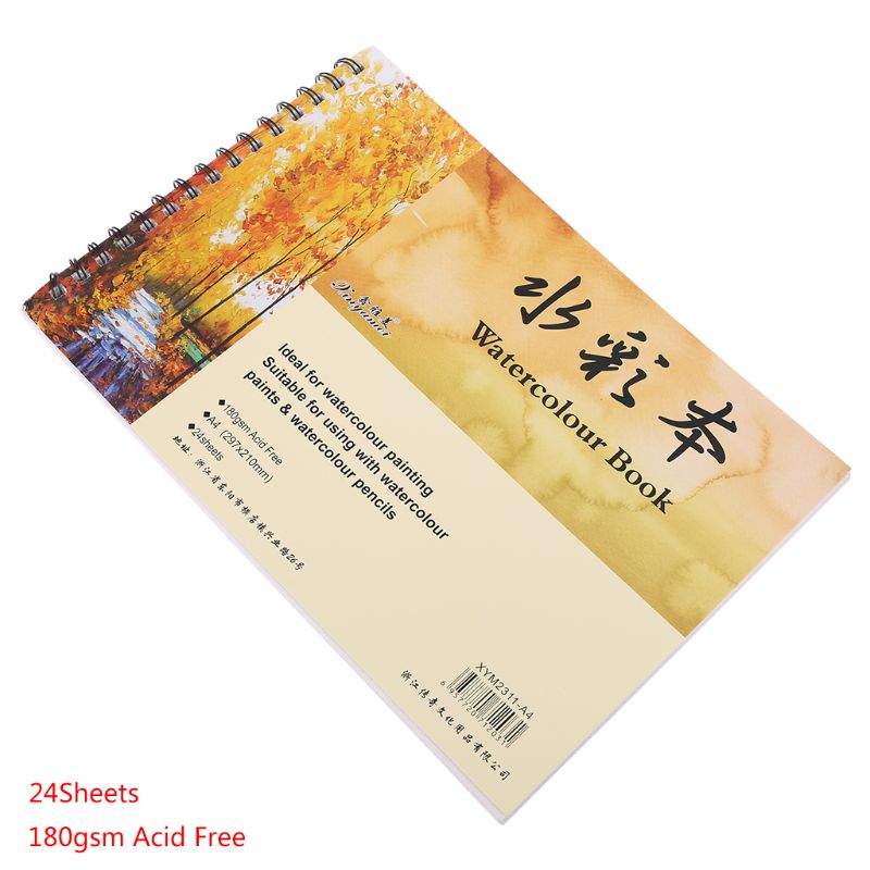 A4 Watercolor Paper Art Artist Sketchbook Sketch Pad Drawing Painting 24 Sheet arts&crafts supplies for kids