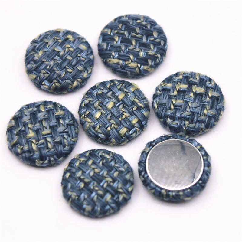 30 stk 18mm tweed plaid stof betrukket flere farver runde flackback knapper hjem have håndværk cabochon scrapbog: Blå 30 stk