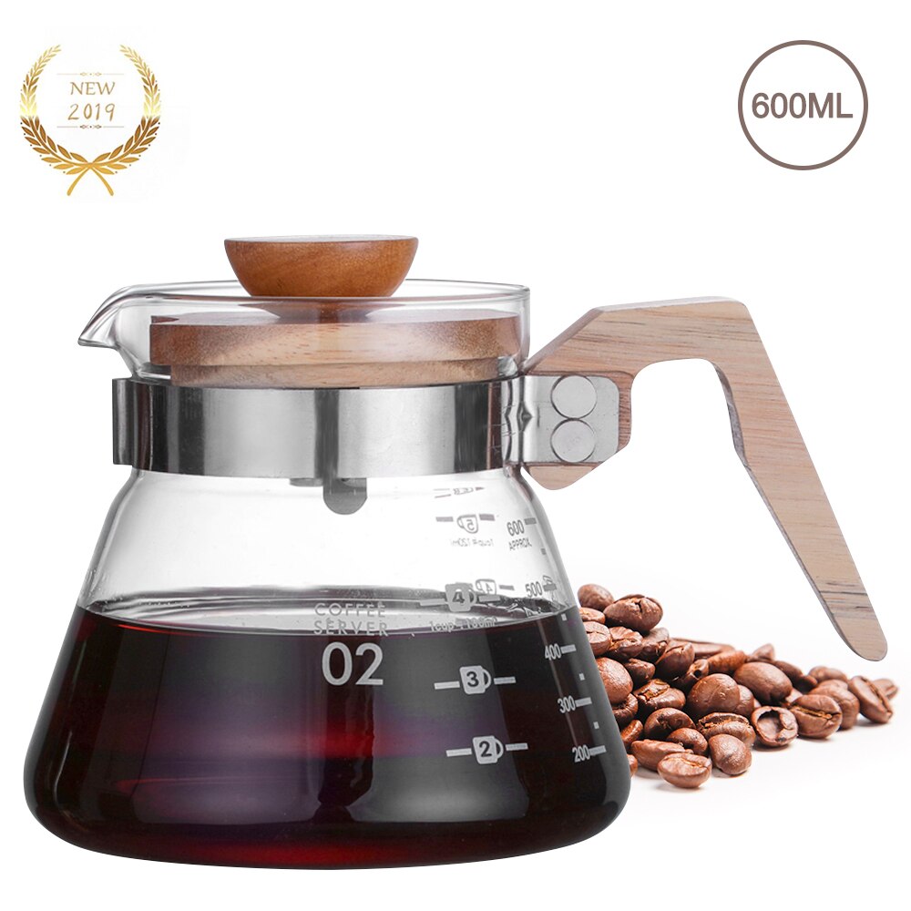 Coffee Pot Carafe Drip Clear Coffee Kettle Brewer Barista Percolator Pour Over Glass Range Coffee Server Safe Non-Toxic: 600ml H29403