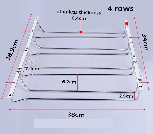 Wijnglas wandrek houders 38cm 4 rijen roestvrij staal zilver koperen hanger met schroeven hangende glasplanken rekken voor wijn