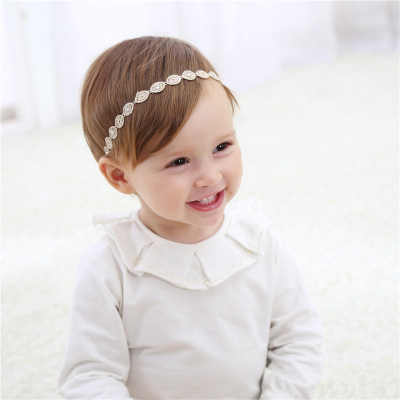 Wecute Gold Lace Baby Hoofdband Meisjes Tulband Hoofddeksels Parel Tiara Baby Peuter Haar Accessoires White Solid Mooie Boog Band: C