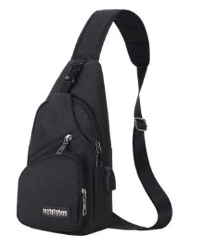 UOSC Anti Theft Chest Bag Men School Summer Short Trip Male Shoulder Bags USB Charging Crossbody Bags Messengers Bag: Black