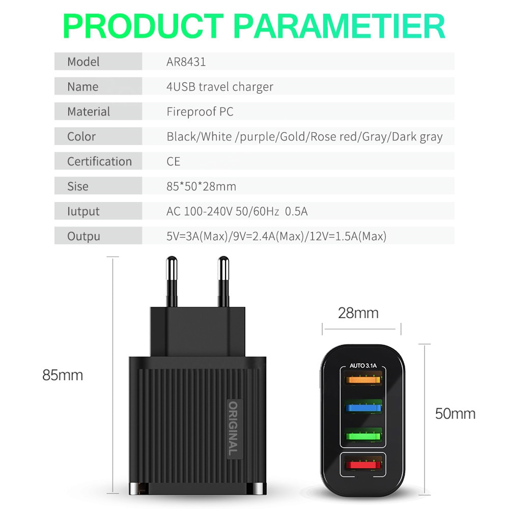 4 Ports USB Quick Charge 3.0 For Samsung Charger QC 3.0 Fast Charging For iPhone 11 8 Huawei Mate 30 Wall Travel Charger Adapter