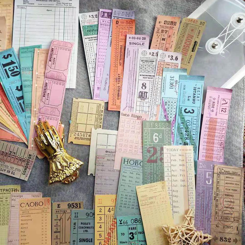 68 Uds Vintage boleto pegatinas Retro recibo Bingo volumen \ Plan diario Scrapbooking Diy etiqueta de la planificación de viajes diario Ablum