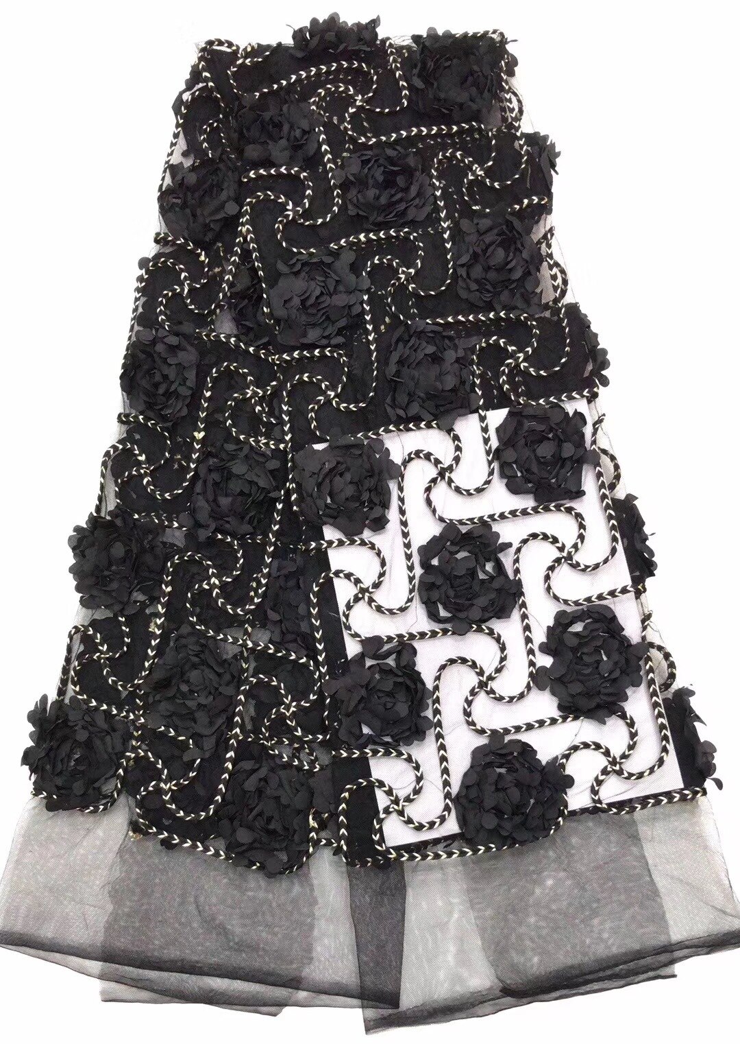Kvinder kjole blonde stof 3d blomster blonde stof broderi mesh brudekjole beklædning tyl med blomst: 5