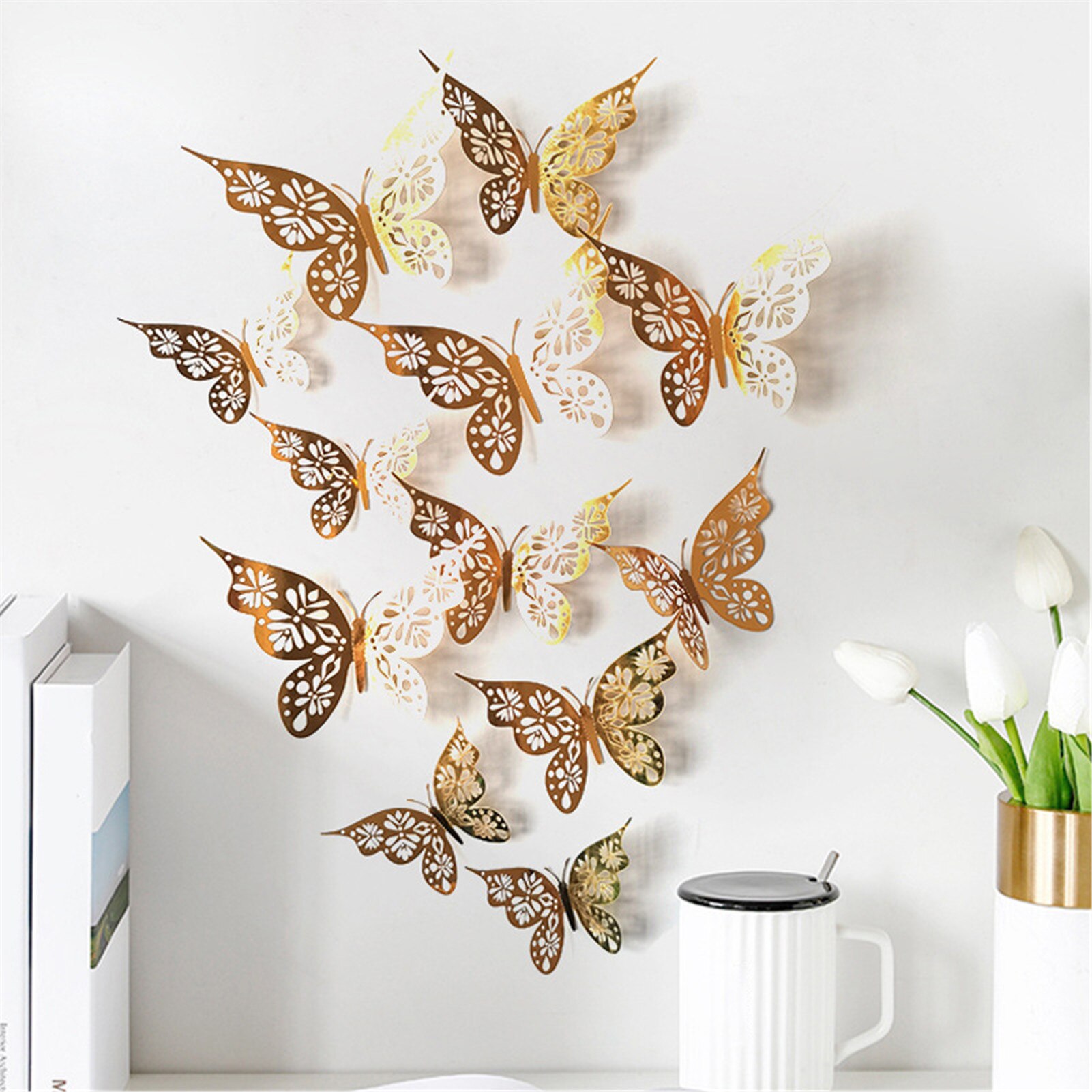 12 stuks 3d holle vlinders huis kinderkamer woonkamer slaapkamer muursticker decoratie sticker 3d stickers