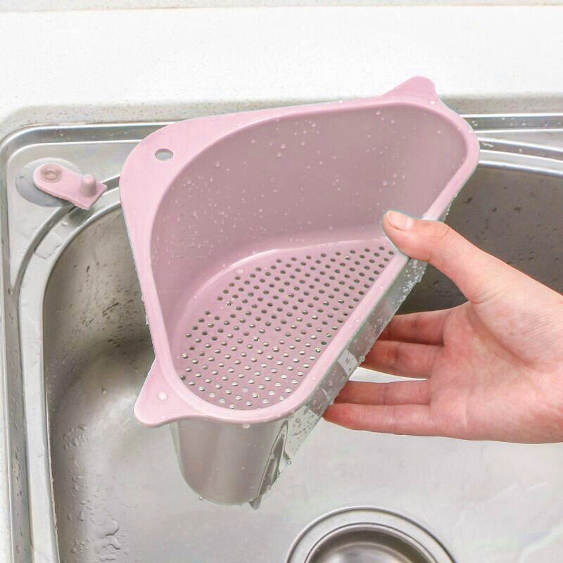 Sink Filter Kitchen Triangular Sink Filter Strainer Drain Vegetable Drainer Basket Suction Cup Sponge Holder Storage Rack #1