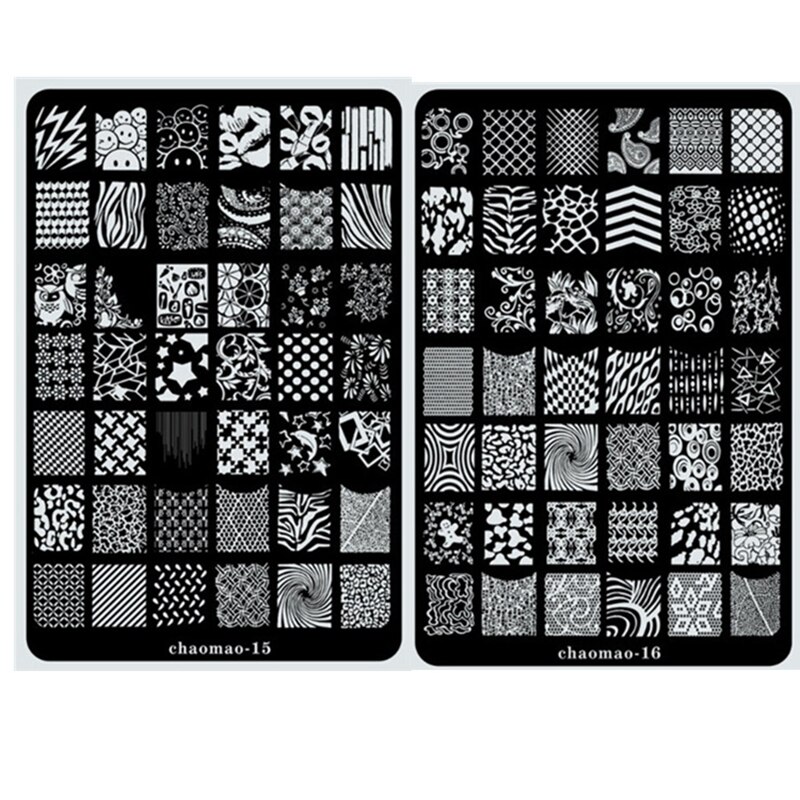 Große Größe CHAOMAO Bild Platte Blume Spitze XL Nagel Stempel Stanzen Nagel Kunst Schablone Schablone 14 Entwürfe