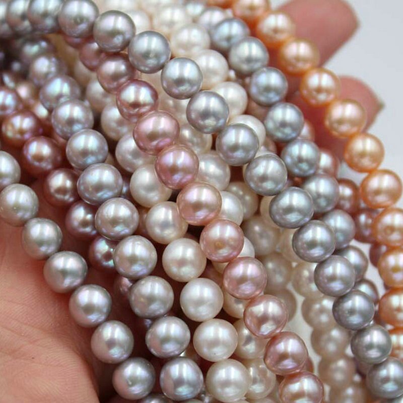 7 millimetri/61 pz Rotonda Naturale Bianco/Rosa/viola/D'acqua Dolce Branelli Allentati Della Perla per FAI DA TE Gioielleria Raffinata che fanno
