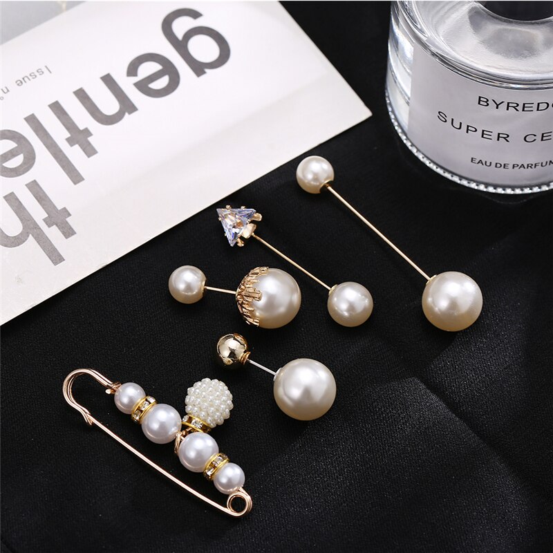 17KM-Alfileres de ropa de perlas Vintage para mujer, conjunto de broches con hebilla para vestido y pantalones, accesorios de tendencia, joyería,