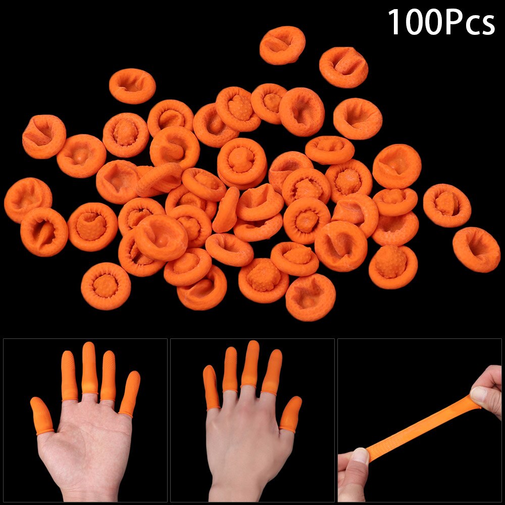 100 Stck Orange Fingerlinge Natürliche Latex Wiederverwendbare Finger Abdeckung Schutz Handschuhe Fingerspitze Schutzhülle Reinigung Zubehör