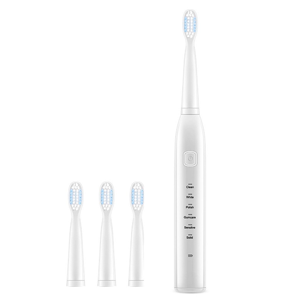 Electric Toothbrush, USB Waterproof Rechargeable Toothbrush for Adults, 6 Modes Tooth Brush USB Rechargeable Teeth Cleaner: White 