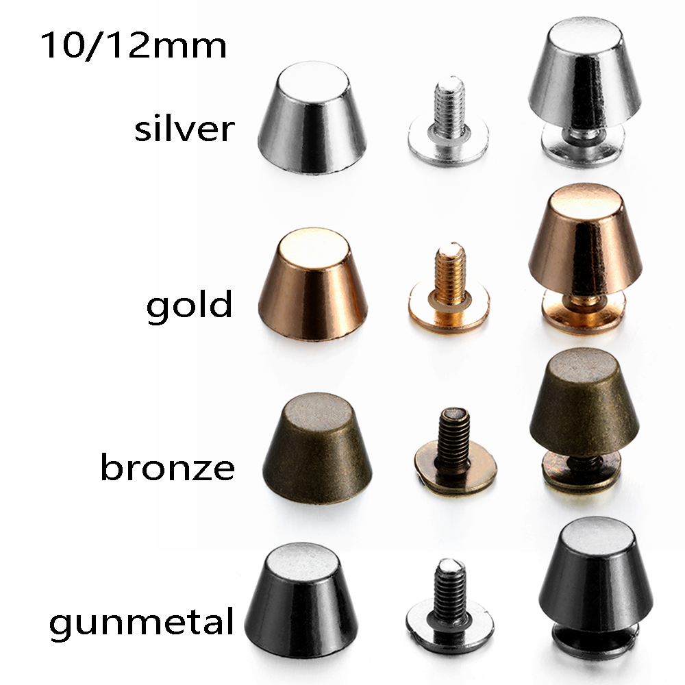 10 juegos de remaches traseros de tornillo de 10mm/12mm, tachuelas metálicas en forma de cubo, tachuelas de uñas para ropa, artesanía de cuero, bricolaje, cinturón, BILLETERA, piezas de decoración