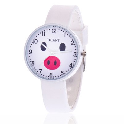 Montre à Quartz en Silicone souple pour garçon et fille, jouet cochon de dessin animé, d&#39;anniversaire: WHITE