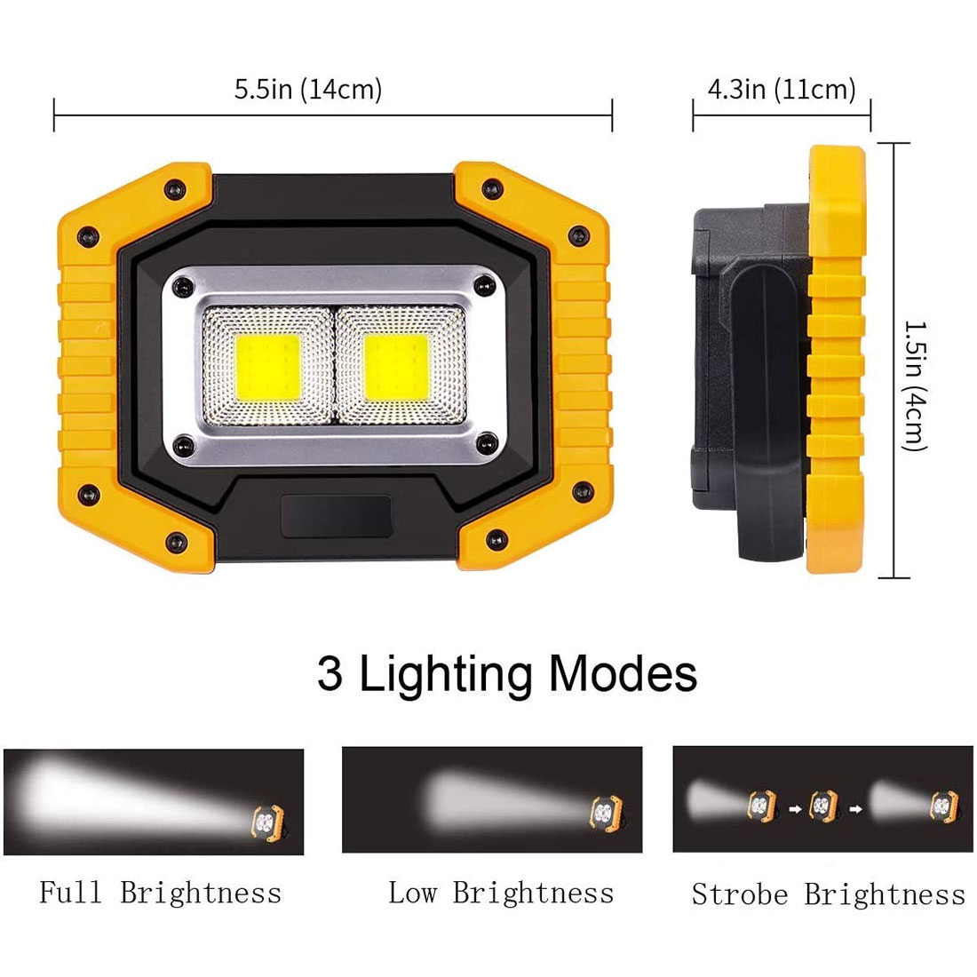 Power COB Work Lamp USB LED Portable Lantern Rechargable Waterproof 3-Mode Emergency Spotlight Floodlight for Camping Hike Run