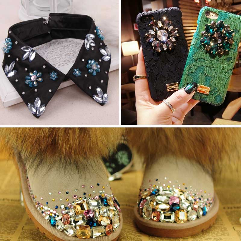 68 pcs roze mix vorm supe glas kristal materiaal naaien klauw steentjes, diy/Kleding accessorie