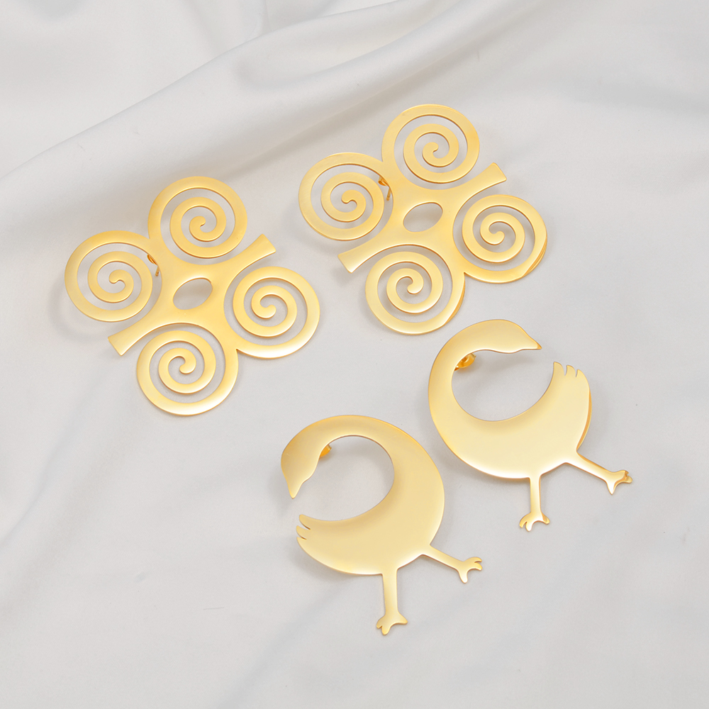 5cm/4cm/2cm African Ancient Cultural Symbol Big Stud Earrings Stainless Steel Dwennimen Sankofa Gye Ethnic Jewelry #363721