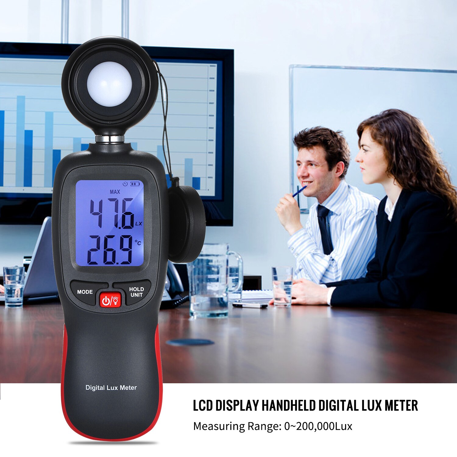 Digital Luxmeter LCD Display Handheld Illuminometer Photometer Luxmeter Light Meter 0-200000 with Max/Min/Data Hold Mode