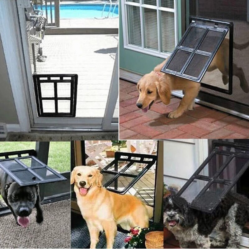 Plastic Pet Door for Screen Door Protector Dog Sliding Screen Doggy Door with Flap Automatic Close Lockable Cat Door Screen Gate