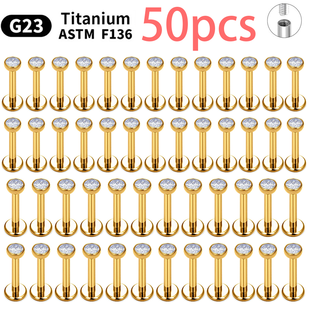 5/50 Uds G23 Ttianium Piercing Labret labio Stud 16G hilo interno pendiente oreja Nasal clavo Tragus cartílago hélice Daith cuerpo: Blanco / Bronce antiguo plateado