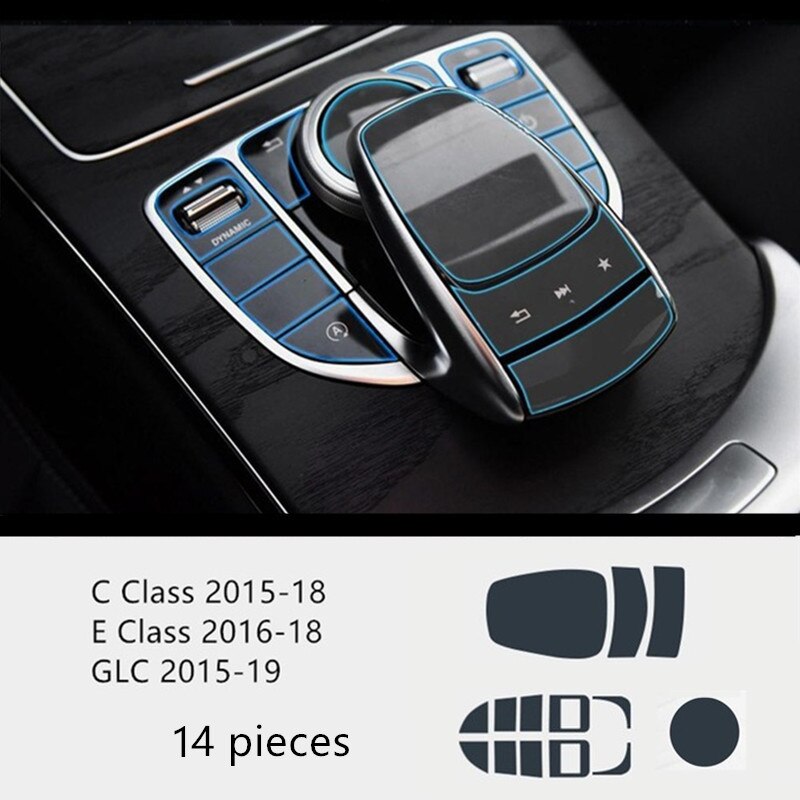 For Mercedes Benz C E G V GLC Class W205 W213 X253 W463 G463 G500 Car Center Console Multimedia Mouse Button TPU Protector Film: 14 Pieces