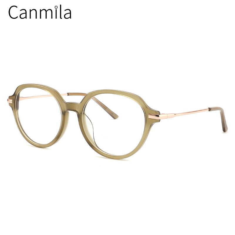 Acetate Myopia Glasses Frame Women Round Vintage Prescription Eyeglasses Retro Optical Spectacle Eyewear Canmila BOA1063: C2