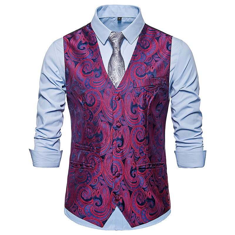 White Paisley Suit Vest Men Brand Slim Fit Single Breasted Vest Waistcoat Men Party Wedding Dress Vest Chaleco Hombre