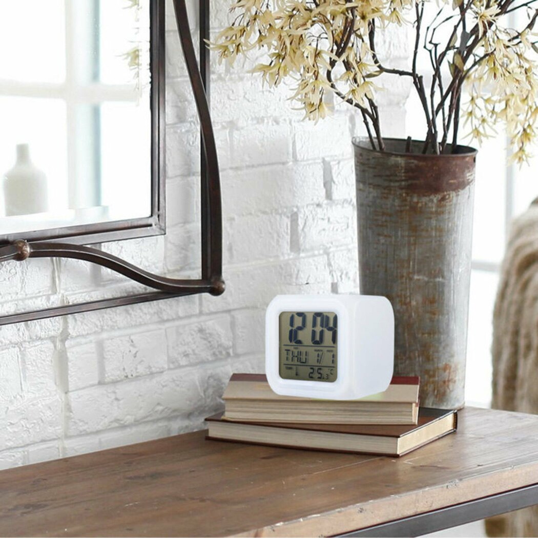 Thermometer Digital Alarm Clock Backlit 12/24-hour 8 Melody LED Digital