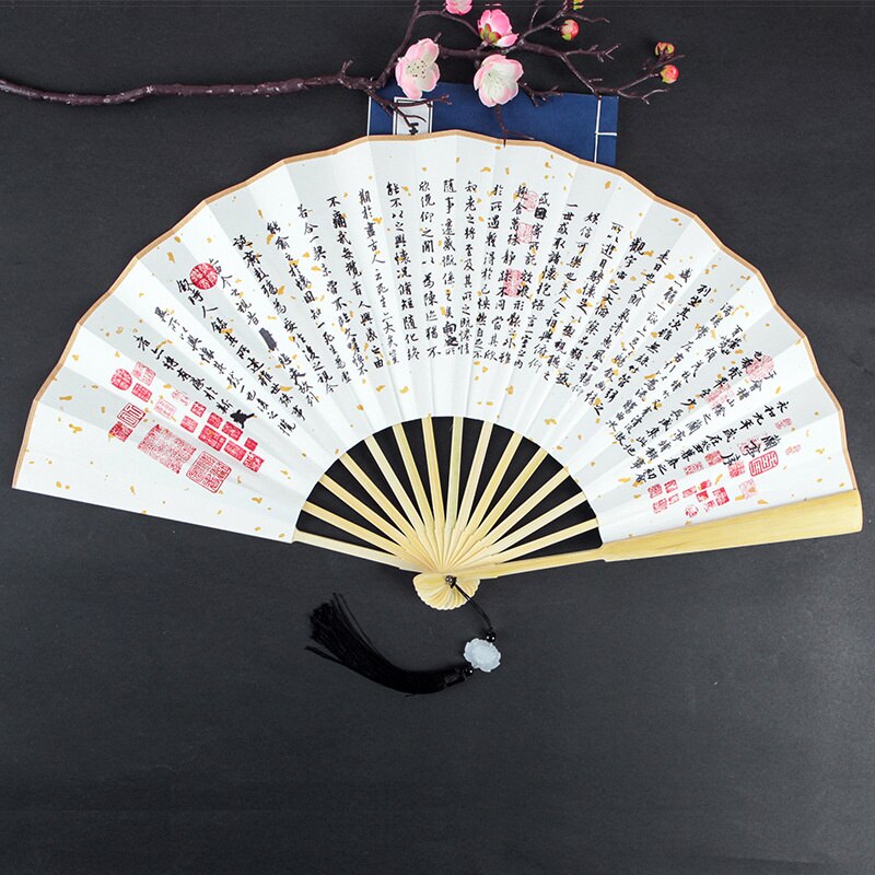 Hand Fan Song Huizong Gold Body Calligraphy Xuan Paper Folding Fan Ancient Chinese Wind Bamboo Fan Eventail A Main El Fanı: lantingxu